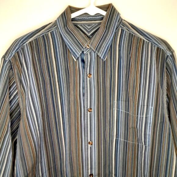 Tommy Bahama Long Sleeve Button Shirt Blue Brown Tan Large - Picture 1 of 9